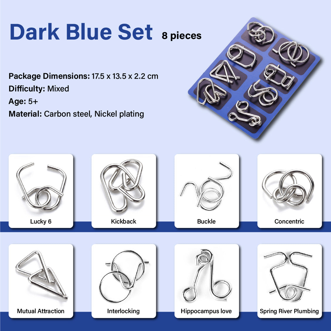 Dark Blue Wire Ring Set