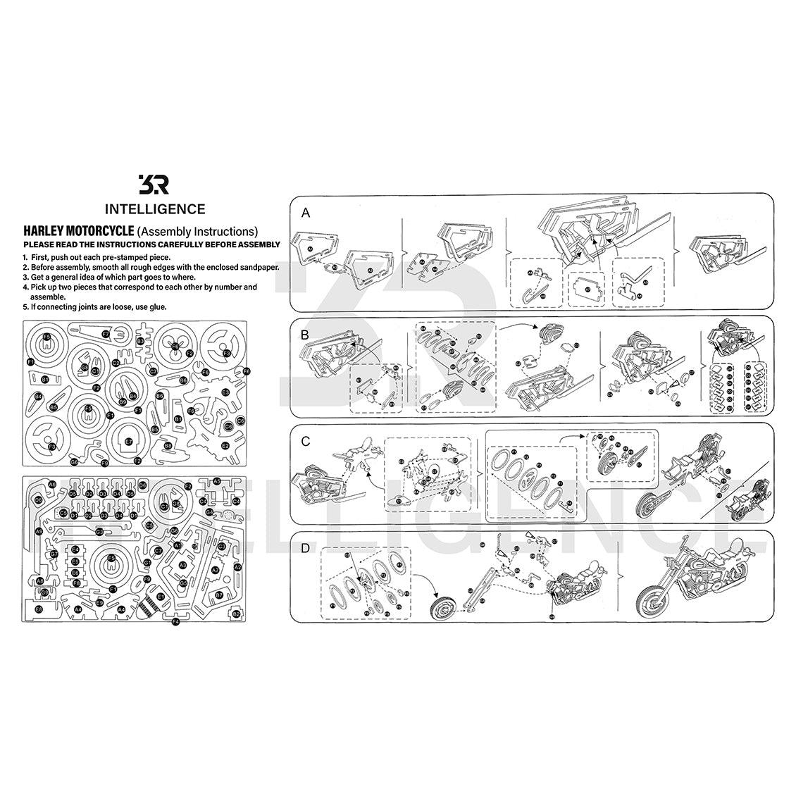 Harley Motorcycle 3D Wood Assembly Kit